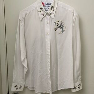 National Wildlife Federation White Blouse w/ Hummingbird & Flower Details